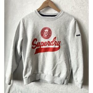 SUPERDRY College Script Crewneck‎ Gray Red Sweatshirt Women's Sz 8